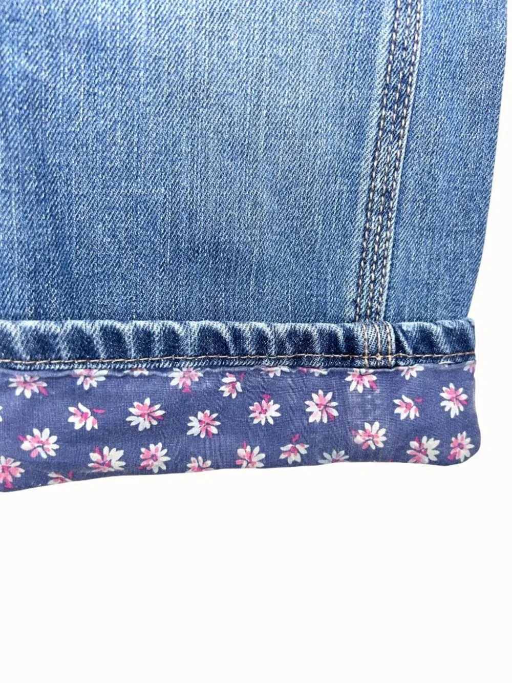 OSHKOSH BGOSH 4T GIRLS DENIM OVERALLS W/ FLORAL CUFF ACCENTS & ADJUSTABLE STRAPS